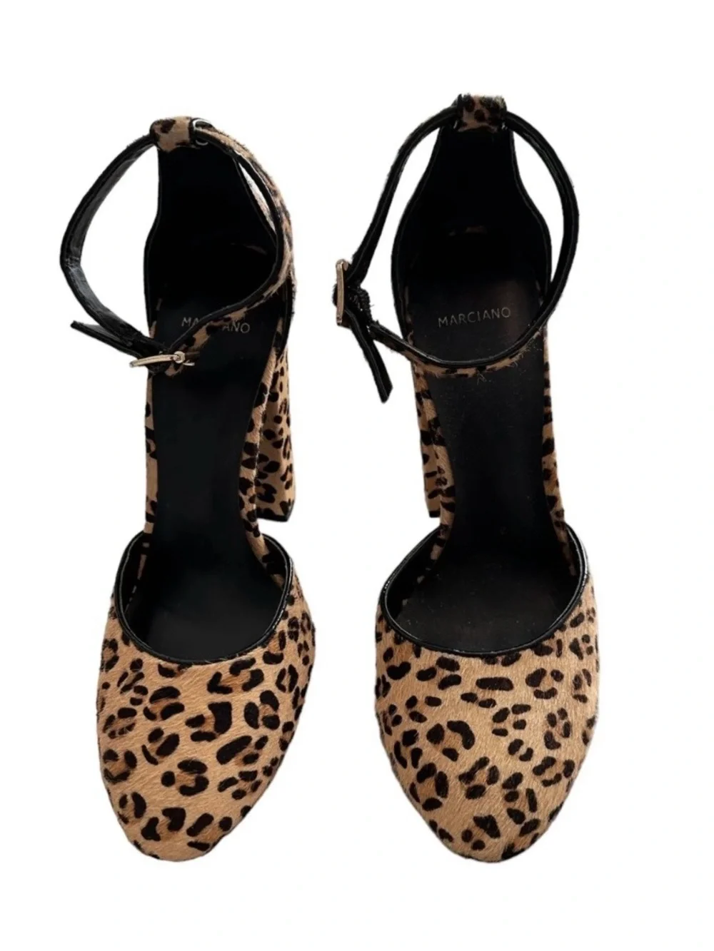 Marciano Leopard Ankle-Strap Block Heels - Tan and Black